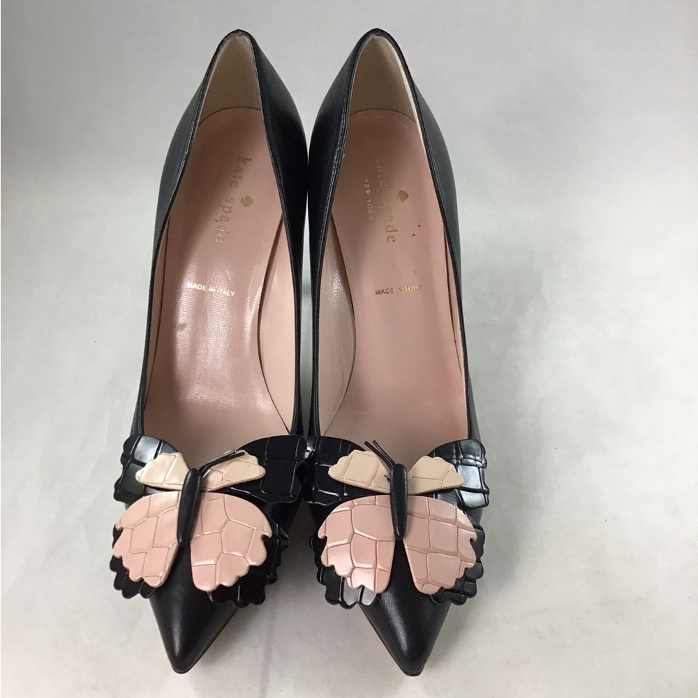 Kate Spade black leather butterfly heels size 7.5 m